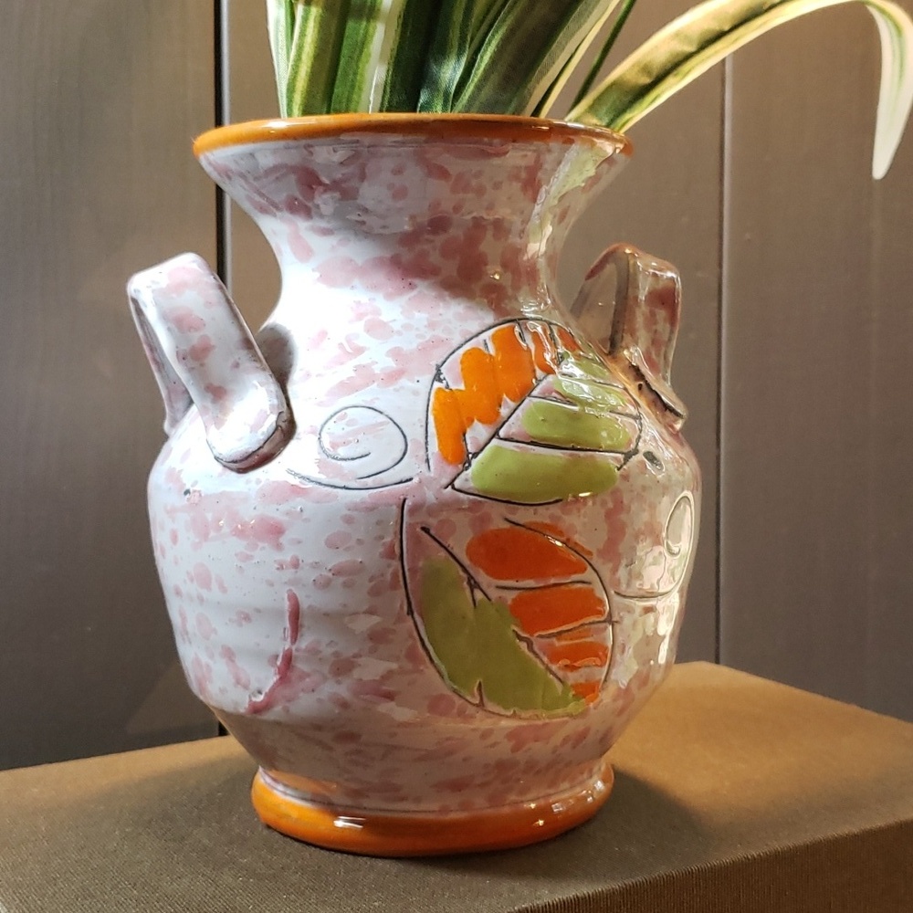Two handled crock/vase hand thrown 6in vtg